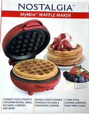 NEW! Nostalgia My Mini Personal Electric Waffle Maker 5" - Red