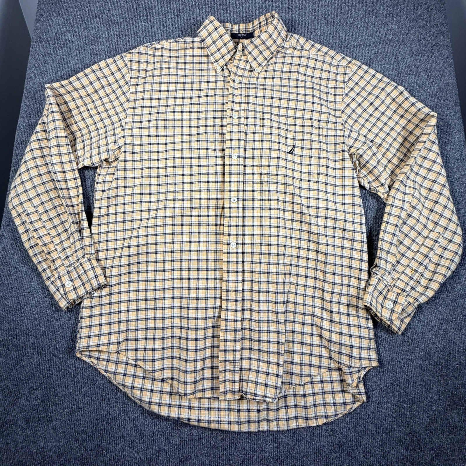 Nautica Men's Large Blue, Maize Plaid Slim Fit Long Sleeve  Button-Up  image 1