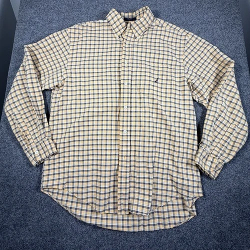 Nautica Men's Large Blue, Maize Plaid Slim Fit Long Sleeve  Button-Up  video thumbnail