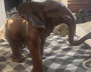 Faux Mahogany Wood Finish Buddha Feng Shui Elephant Statue 15.00"L  10.00”H