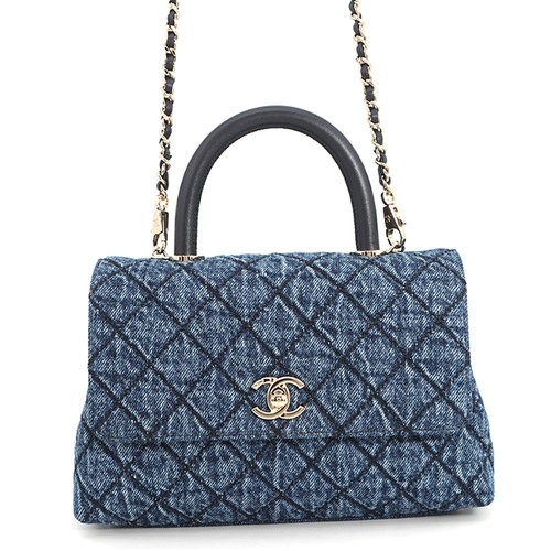 CHANEL Matelasse Coco Handle Top Handle Denim Flap Bag Size XS Washed denim ...