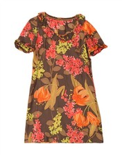 VINTAGE Womens Basic Dress UK 12 Medium Brown Floral CN06