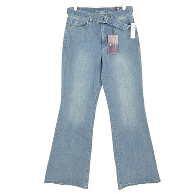 Gloria Vanderbilt Women's Slim Effect Belted Blue Denim Jeans Sz 8 Wide Leg NWT