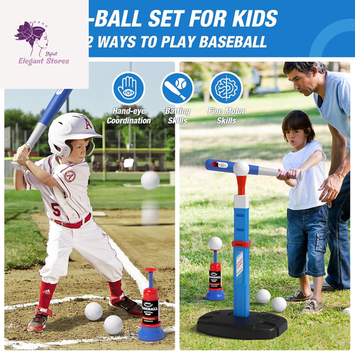 3 IN 1 Toddler Basketball Hoop and T Ball Set Kids Toys Adjustable Hoop Pitching - Picture 4 of 12