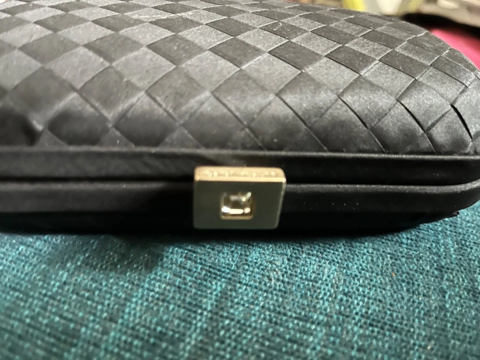 Never used!!! Rare Bottega Veneta VINTAGE Black Intrecciato Satin Clutch