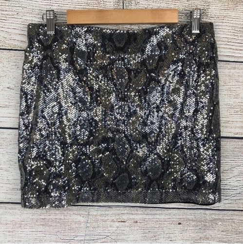 Express Sequin Snake Pattern Pull On Stretch Mini Skirt Size Small Multicolor - Picture 4 of 7