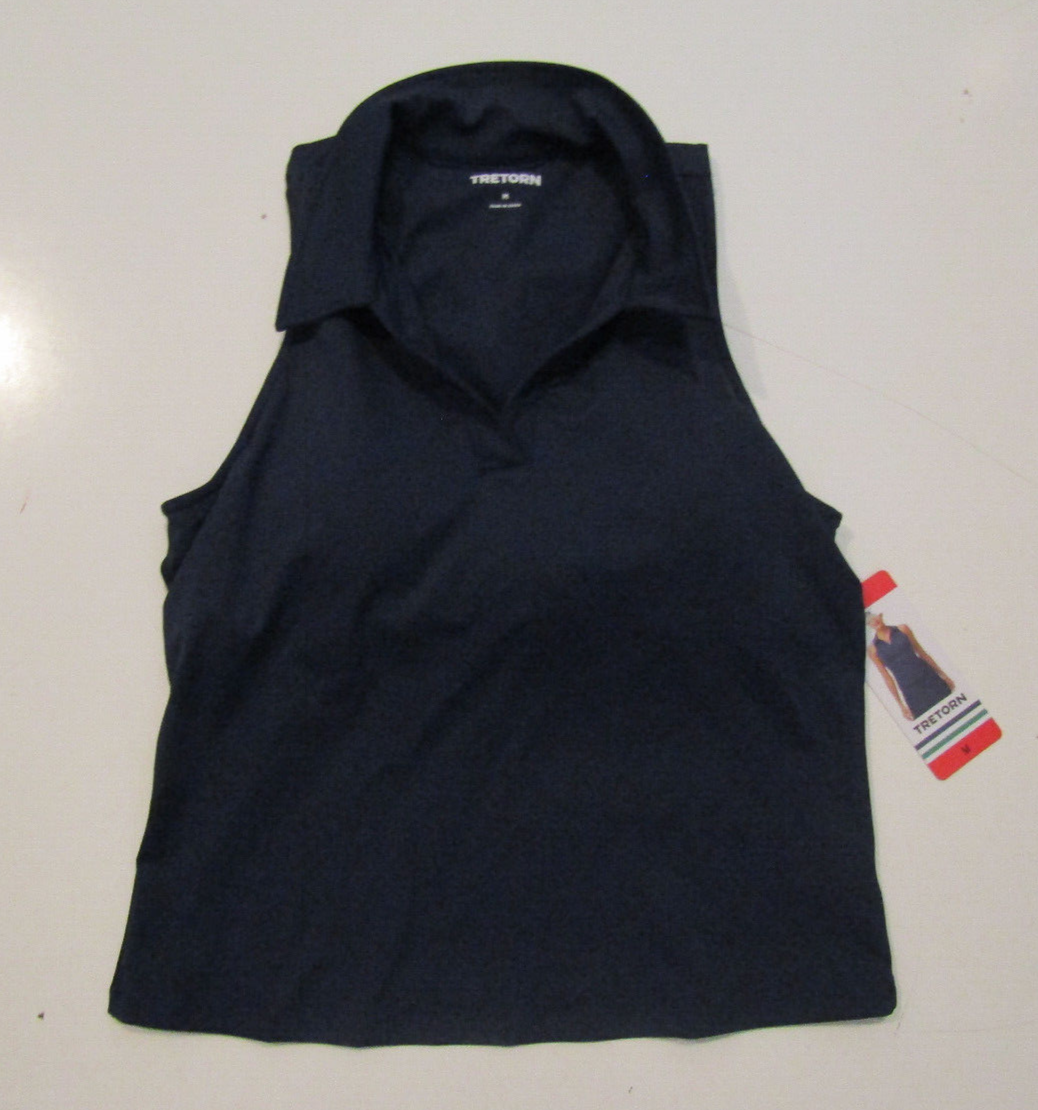 TRETORN Navy Tank Top Collar Built In Shelf Bra Sleeveless Shirt Medium Womens