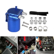Car Blue Oil Catch Can Reservoir Tank Universal Baffled Fittings Oil Dipstick