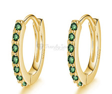 Pair of 925 Sterling Silver Women Gold Sleeper Huggie Stud Cuff Hoop Earrings