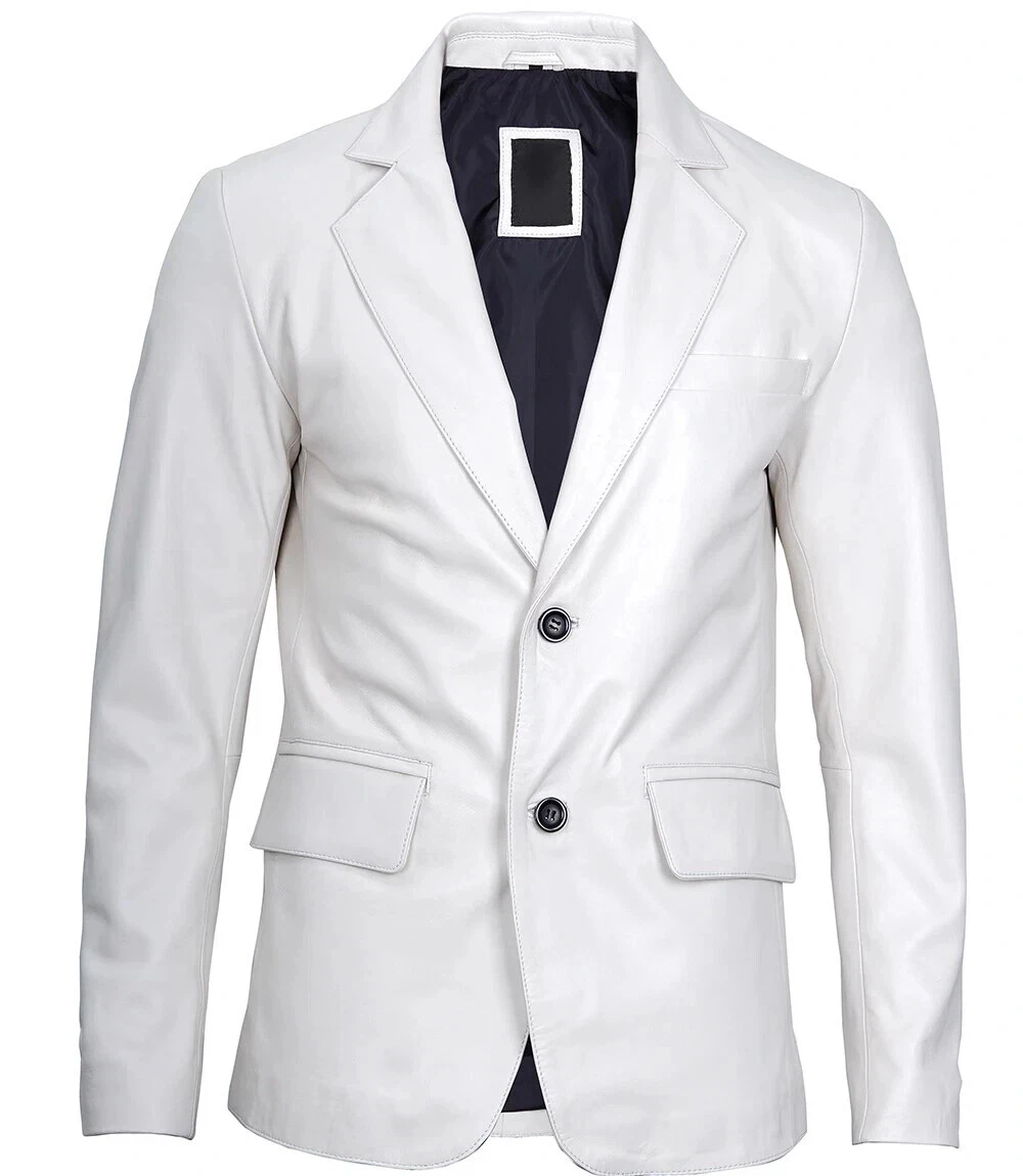 NEW MEN'S White Leather BLAZER 100% Pure Lambskin Causal Slim Fit Coat Blazer