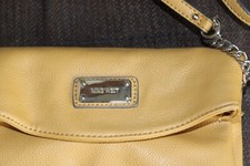 NINE WEST Fold Over Purse Pebbled Leather Like Crossbody Bag Tan Lined Zipper