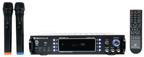 Rockville Hybrid Heimkino Karaoke Receiver + Mikrofone + (4) 3,5" schwarz Würfel Lautsprecher - Bild 2 von 11