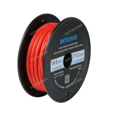 8 Gauge Flexible Silicone Wire Spool Red 25 ft 600V 200 deg C Tinned Copper Wire