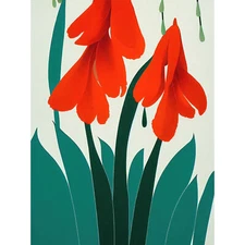 Crimson Red Bloom Wild Flowers Teal Leaves Huge Wall Art Poster Print Giant