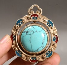 2.2'' Old Tibet Miao Silber Inlay Türkis Turn Ruyi Ru Yi Amulett Anhänger