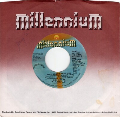 Don McLean   Since I Don't Have You 1978 Millennium Promo Rock VG+