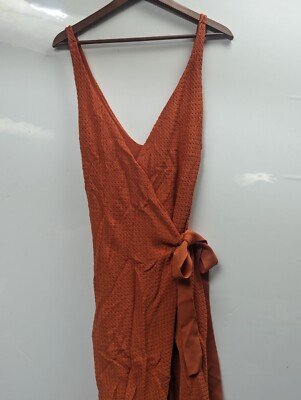 The Jersey Diaries Rust Orange Wrap Maxi Dress Boho Size M Burnt Orange  Knit TJD | eBay