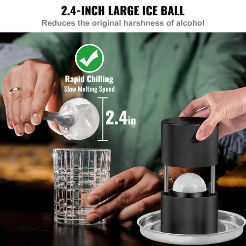 VEVOR Eiskugel Presse Set Eiswürfelform Eiskugelform 61mm Whisky Schwarz Klar - Bild 4 von 12