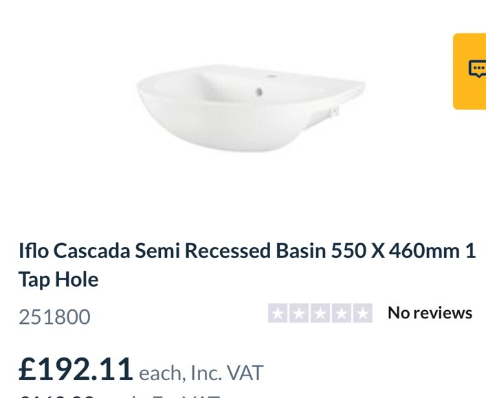 Iflo Cascada Semi Recessed Basin 550 X 460mm 1 Tap Hole 251800 RRP £192