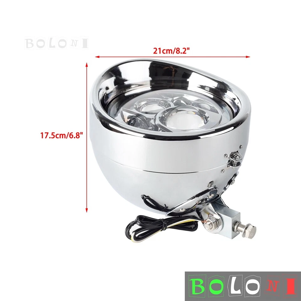 E9 7" Chrome LED Retro Headlight For Harley Heritage Fat Boy Softail 1986-2014 — 第 4/4 张图片