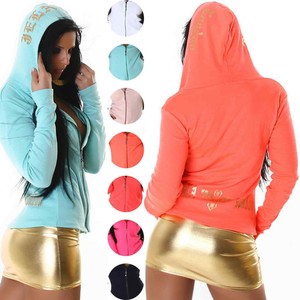Damen Kapuzen Jacke dünn Ripp Stretch Neon Reißverschluss 34 36 38 40 XS S M