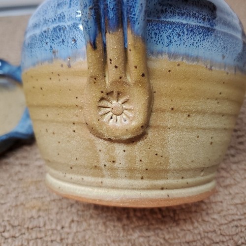 Paige studio stone pottery two wick handled oil lamp & Plate heavy - Picture 7 of 14
