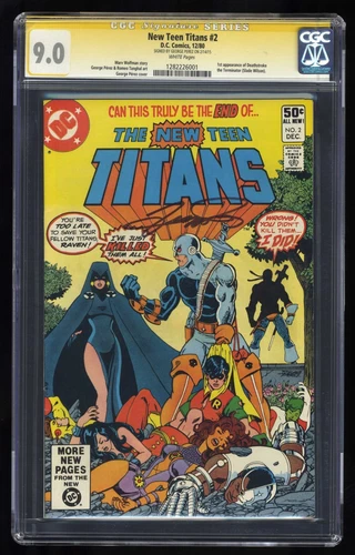 New Teen Titans #2 CGC VF/NM 9.0 SS Signed Perez! 1st Appearance Deathstroke!