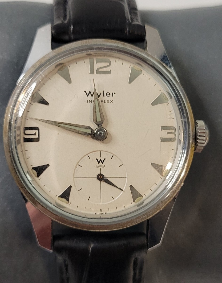 Vintage Wyler Incaflex 32mm Shark Thooth Markers Manual Wind Men's
