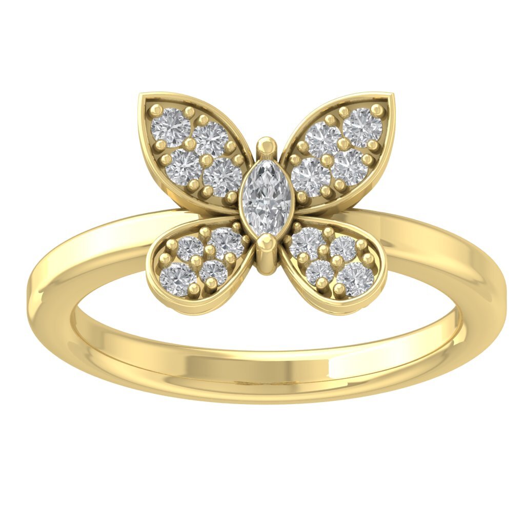 Lab-Created Pink Opal And White Sapphire Butterfly Ring In Sterling Silver With 18K Rose Gold Plate - Foto 5