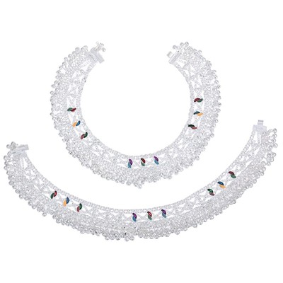 Indian traditional Stylish Metal Silver Jhalar Payal for Women