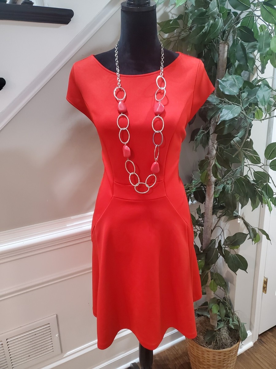 The Limited Women's Orange Back Zip Short Sleeve Knee Length