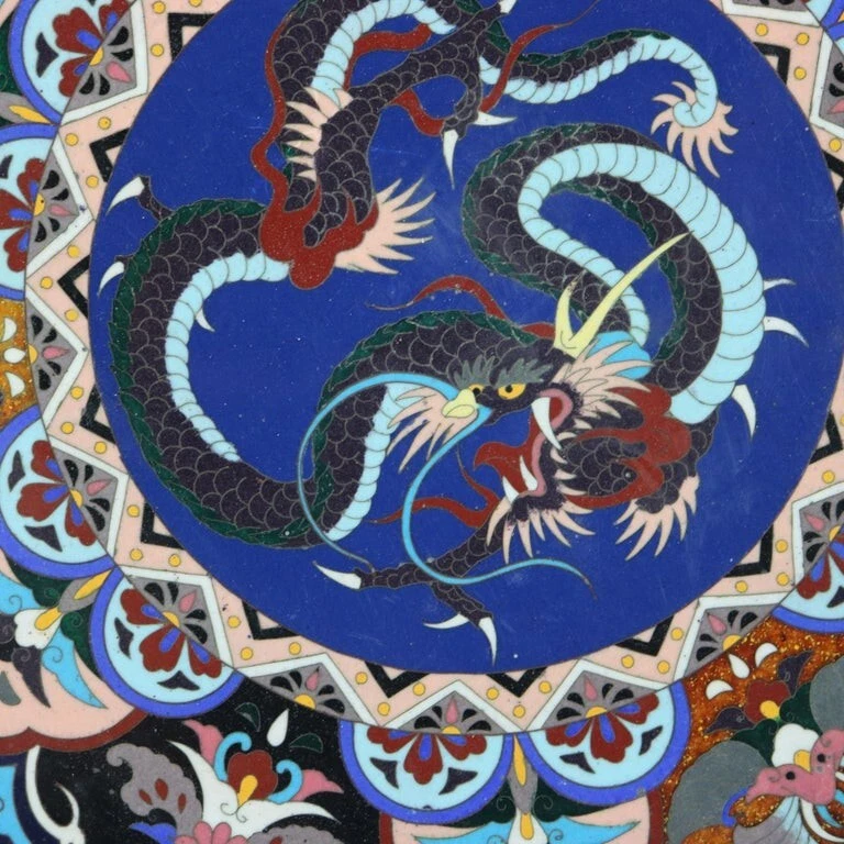 Antique Japanese Cloisonne Charger with Dragon & Floral Pattern c1920 - Image 2 of 4