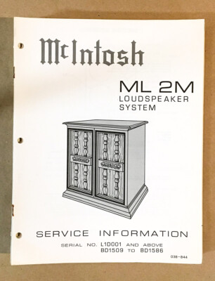 McIntosh ML2M ML-2M Speaker Service Manual *Original*