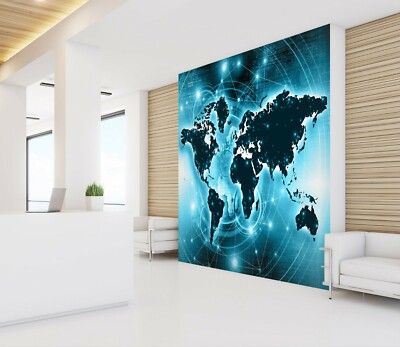 3D Blue Light 176NA World Map Wall Paper Wall Print Decal Mural Fay