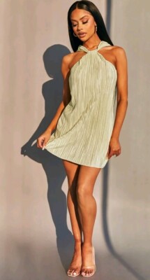 PRETTYLITTLETHING Sage Green Twist Plisse Sleeveless Dress NWT Size 8 Fairy  Core | eBay