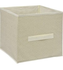 Essentials Collapsible Storage Bin Container with Handle, 11x10.5x10.5 in. Beige