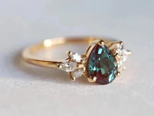 2Ct Pear Lab-Created Alexandrite Wedding Ring 14K Yellow Gold Plated