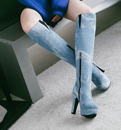 denim knee high boots