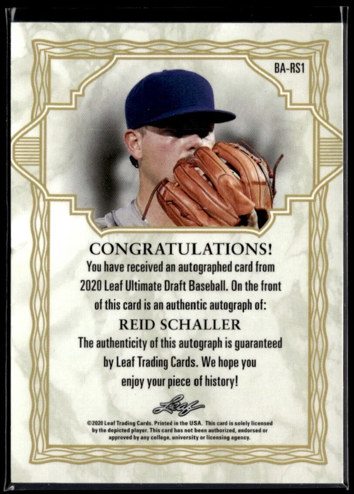 2020 Leaf Ultimate Draft Emerald Spectrum #BA-RS1 Reid Schaller RC /25 BB01R01A - Image 2 of 2