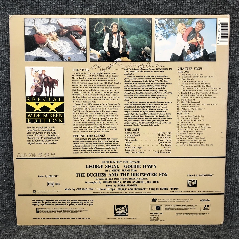 The Duchess and the Dirtwater Fox 12” Laserdisc Widescreen Goldie Hawn In EUC - Image 4 of 4