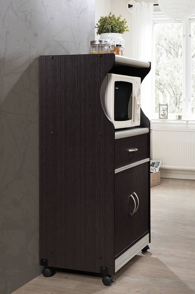 Microwave Kitchen Rolling Cart W/ Drawer Pots Pans Appliances Storage