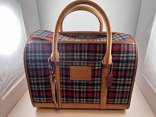 COACH Pet Carrier Tote Bag Plaid Leather Very Rare Vintage Read Description Dog - Picture 1 of 23
