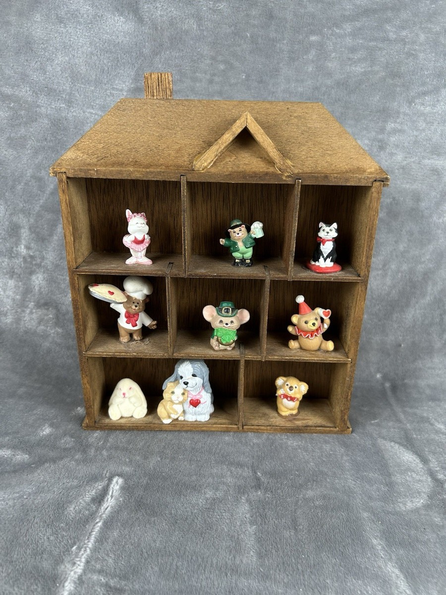 Wood House Shaped Shadow Box Trinket Shelf for Miniatures & Knick