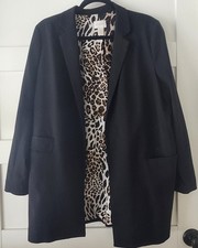 Chicos Sz2,12/14,L BlackUnstructured Gabardine LeopardPrint Lined Open Jacket