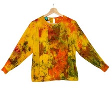 $132 Upcycled / Handmade Yellow Hand Dyed Silk Blouse- Size Medium NWT, Artsy
