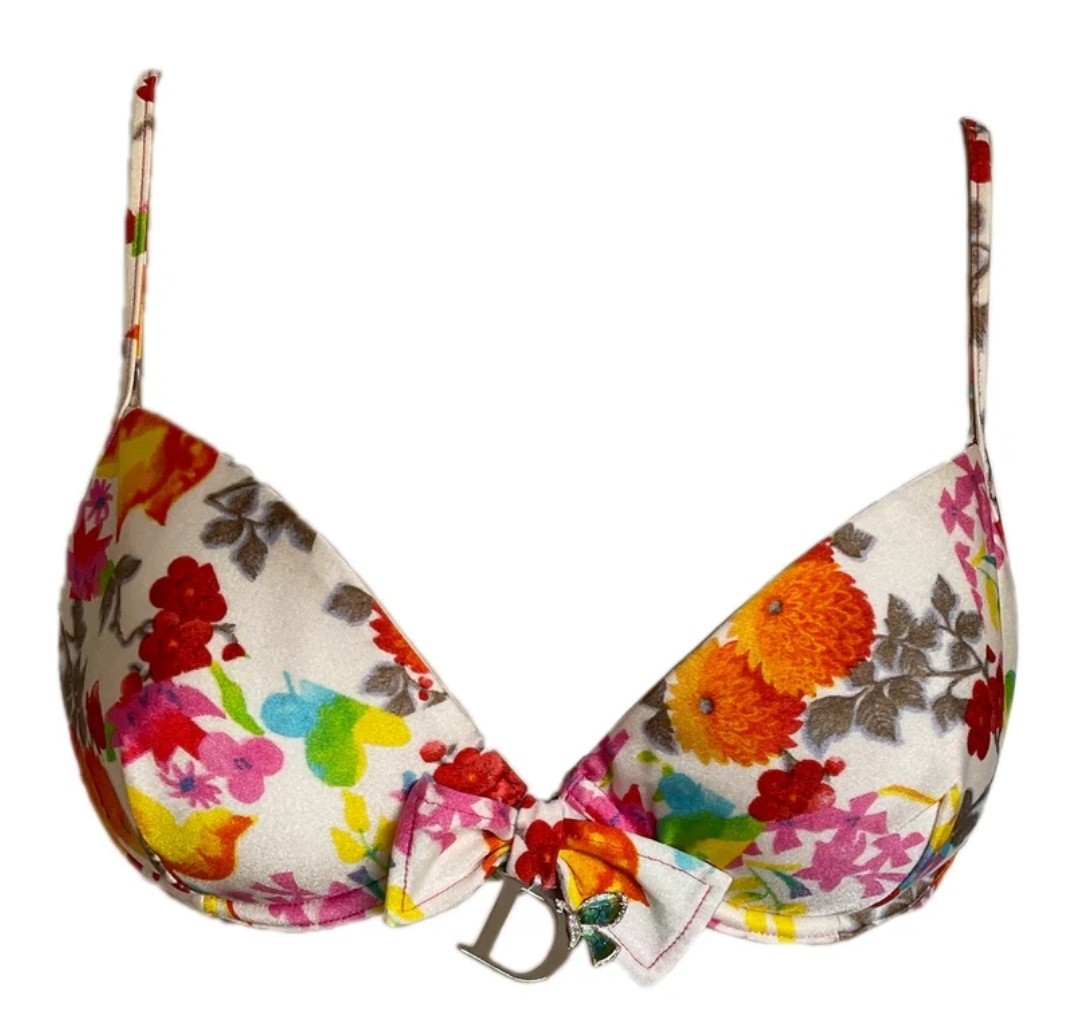 Christian Dior Galliano 2000's Swimwear Bikini Top Sz US 36 Floral