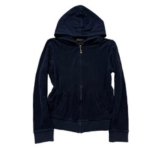 Vintage Juicy Couture navy terry cloth full zip hoodie with J zip rhinestone de