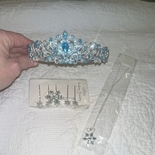 Disney Frozen Elsa Blue Dress Up Costume Set with Tiara, Gloves, Necklace, Wig