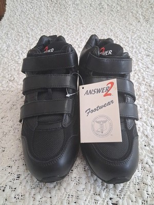 Answer2 Size 7 W Men's Athletic Shoes Black Leather Hook And Loop New In Box