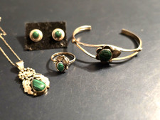 Vintage Navajo H Spencer Signed 925 Sterling Silver Green Malachite 4 Piece Set